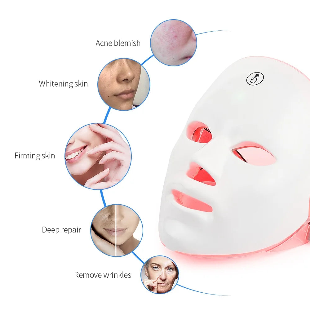 Rechargeable Facial LED Mask 7 Colors LED Photon Beauty Mask Skin