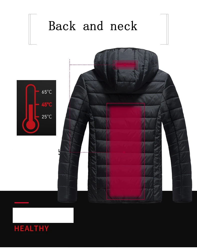 Men's parka Winter Warm USB  Heating Jackets Smart Thermostat