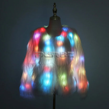 New LED Coat Women Faux Fur Light Up Costumes Christmas