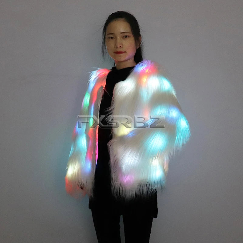 New LED Coat Women Faux Fur Light Up Costumes Christmas