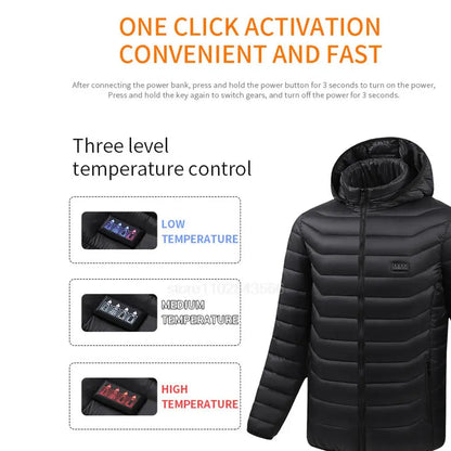 Men Heated Jacket USB Electric Heated Coat Hunting Hiking