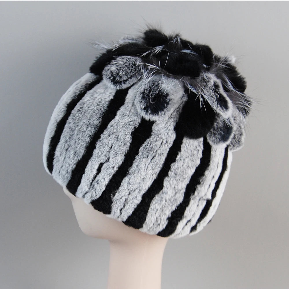 Fur Hats for Women Winter Real Rex Rabbit Hat Fox Fur Knit Female