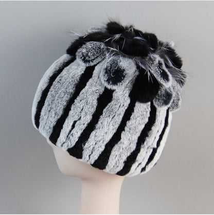 Fur Hats for Women Winter Real Rex Rabbit Hat Fox Fur Knit Female