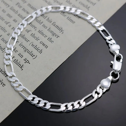 Silver-plated 4MM Chain Bracelet 18-24 Inches Man Figaro Necklace