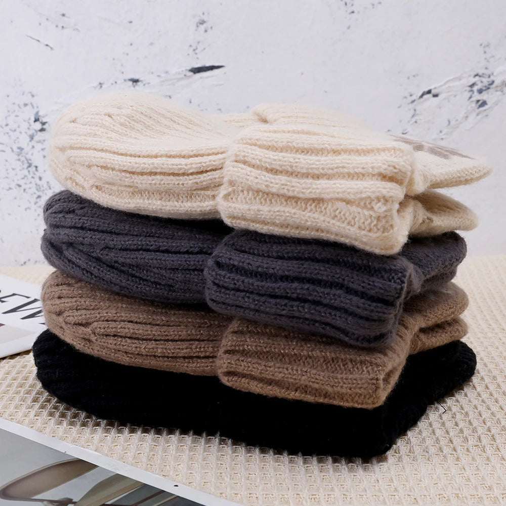 New Outdoor Women Men Winter Knitted Hat Plush Warm Peaked