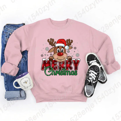 Women's Festive Christmas Reindeer & Plaid Graphic Sweatshirt