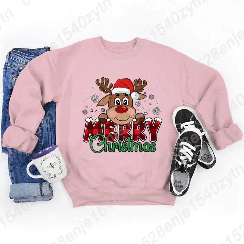 Women's Festive Christmas Reindeer & Plaid Graphic Sweatshirt