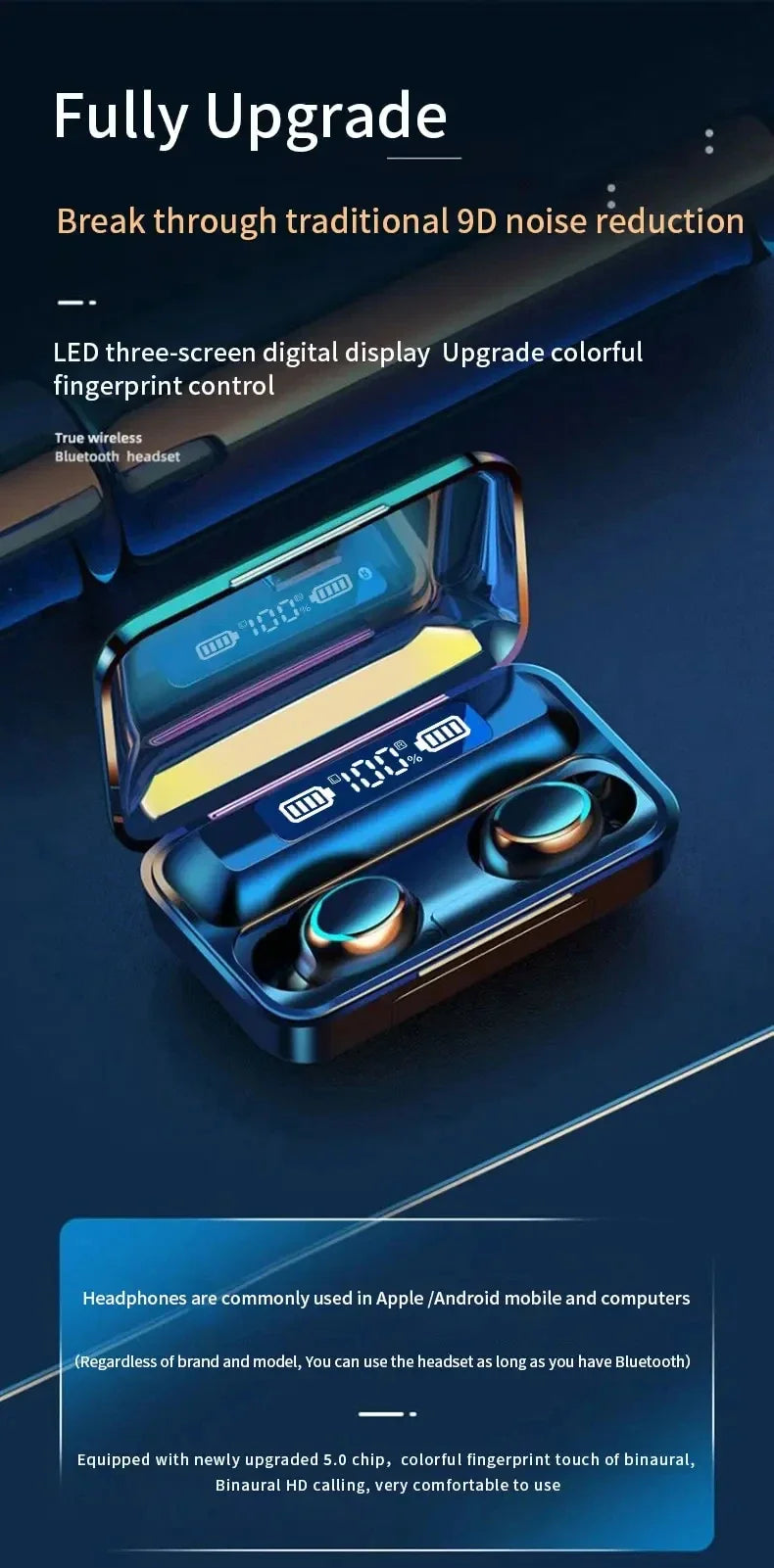 F9 Wireless Bluetooth Headphones Tws Waterproof Earbuds Earphones