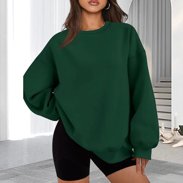 Plus Size Solid Color Sweatshirt, Casual Long Sleeve Crew Neck