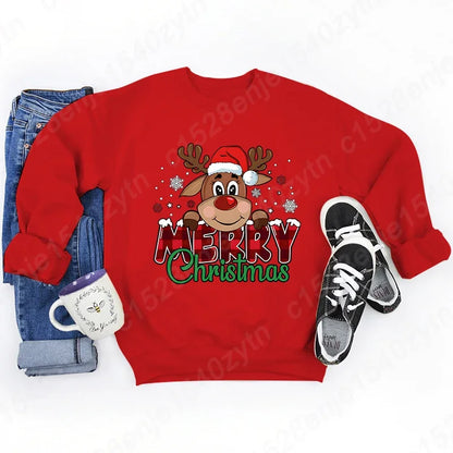 Women's Festive Christmas Reindeer & Plaid Graphic Sweatshirt