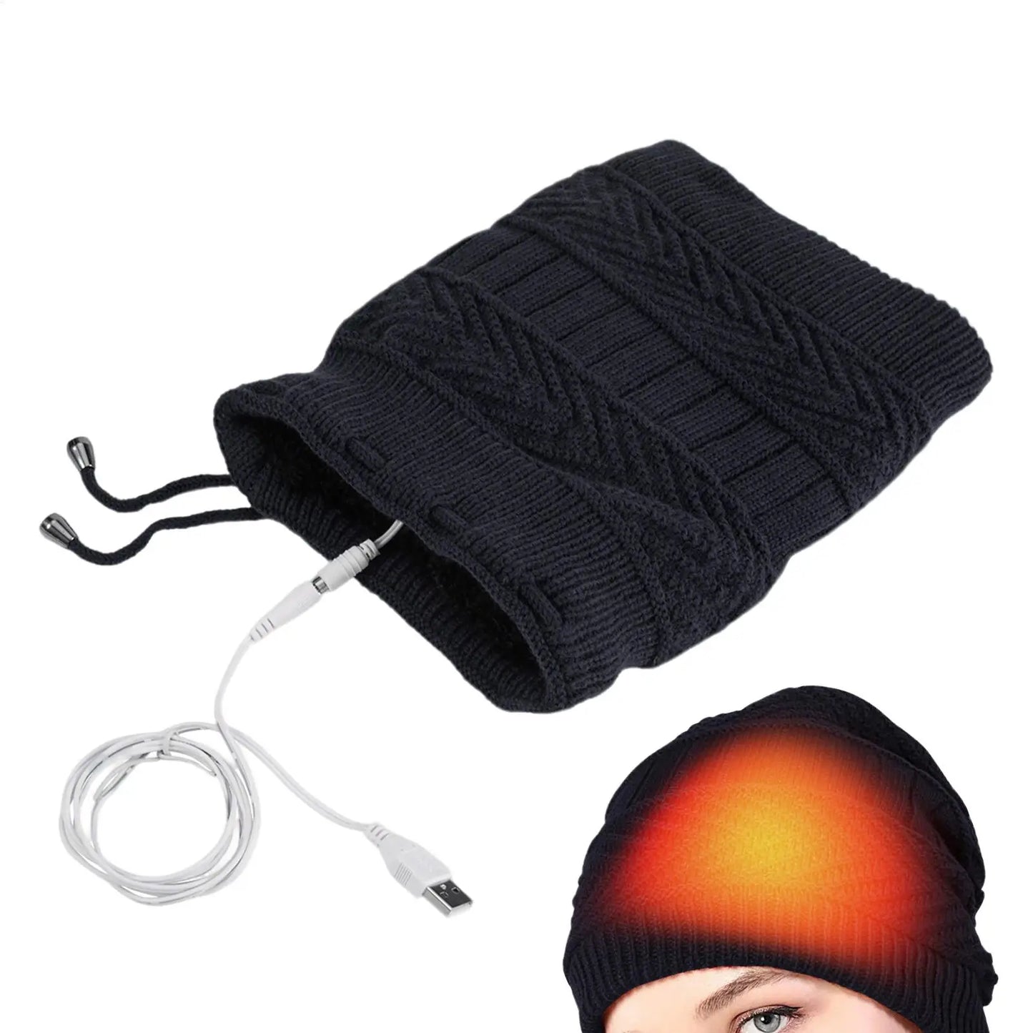 Heat Hat Knitted Beanie Hat Neck Warmer Electric Rechargeable