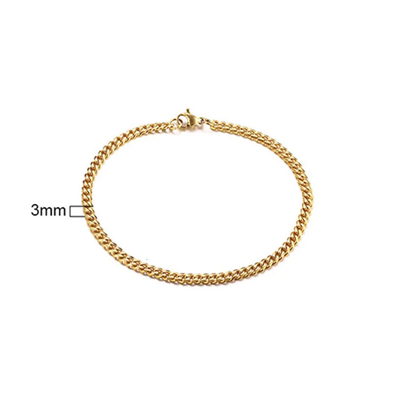 Stainless Steel Chain Bracelet Women, 3mm to 9mm Curb Cuban