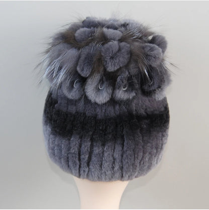 Fur Hats for Women Winter Real Rex Rabbit Hat Fox Fur Knit Female