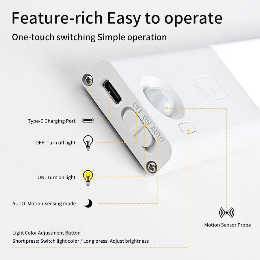 Automatic Human Body Sensor LED Bar Lights Rechargeable Cabinet