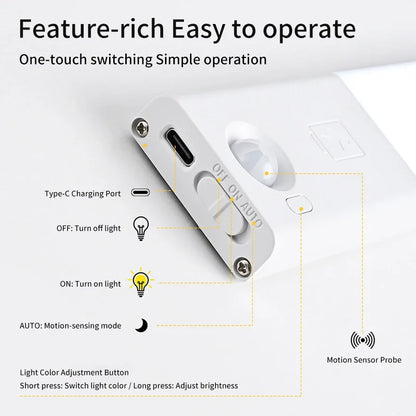 Automatic Human Body Sensor LED Bar Lights Rechargeable Cabinet