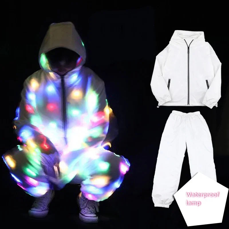 Glow Dancing Costume Halloween Rave Jacket Led Light Waterproof Clothes Cool Night Run Props Adult Kids Dance Performance Child