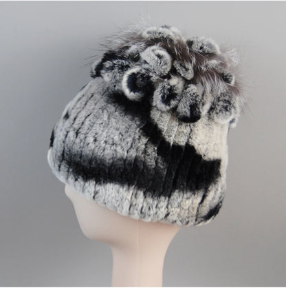 Fur Hats for Women Winter Real Rex Rabbit Hat Fox Fur Knit Female