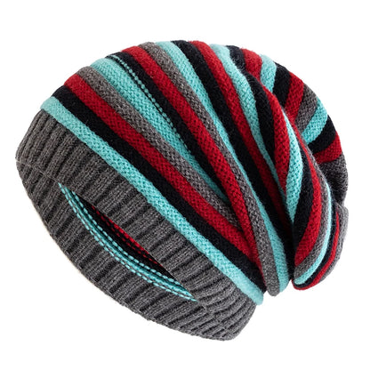 Winter Striped Knitted Beanie Hat – Warm &amp; Stylish Casual Cap