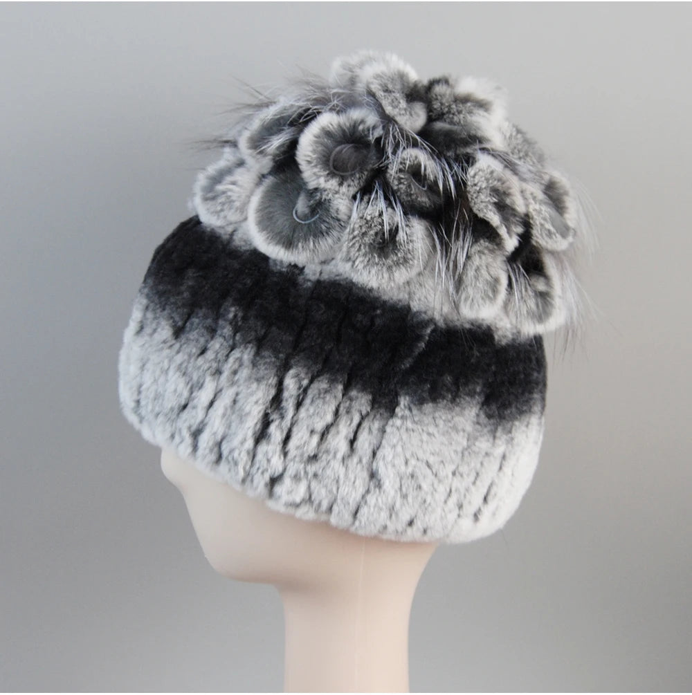 Fur Hats for Women Winter Real Rex Rabbit Hat Fox Fur Knit Female