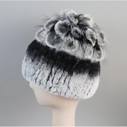 Fur Hats for Women Winter Real Rex Rabbit Hat Fox Fur Knit Female