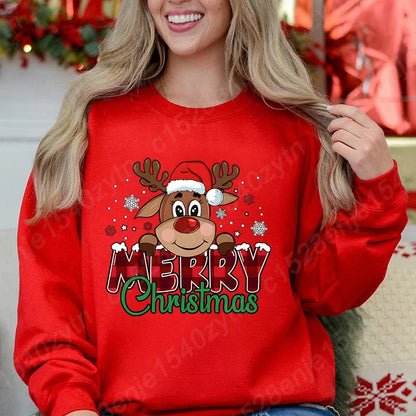 Women's Festive Christmas Reindeer & Plaid Graphic Sweatshirt