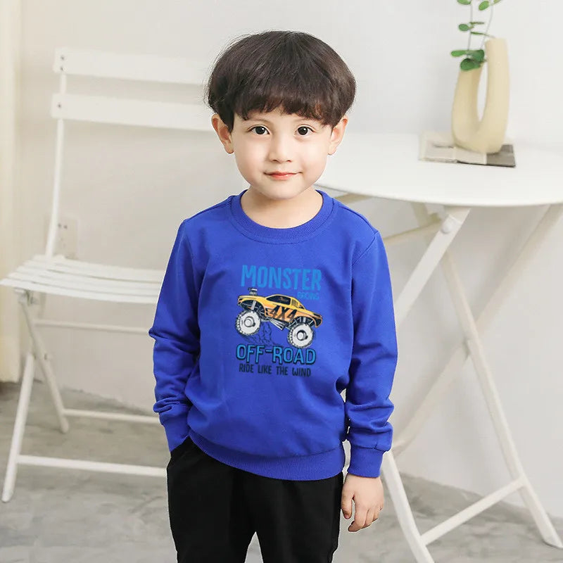 Off-Road Car Print Sweatshirts Long-sleeved Tops Boys Child