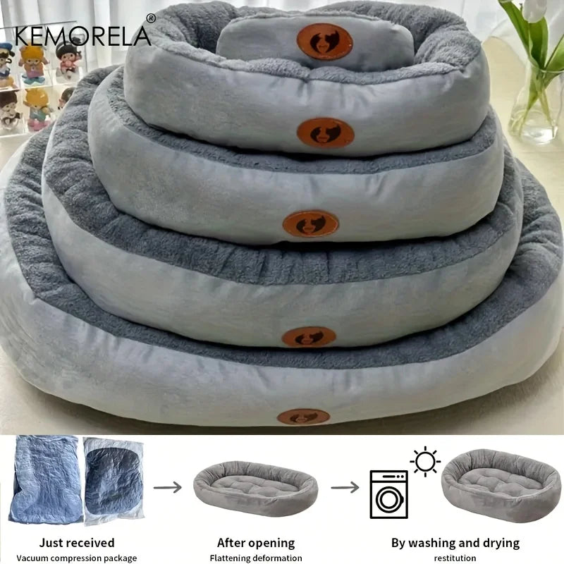Plush Oval Pet Bed for Dogs and Cats, Thickened achine Washable