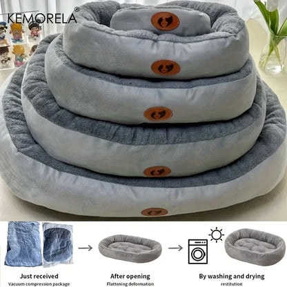 Plush Oval Pet Bed for Dogs and Cats, Thickened achine Washable