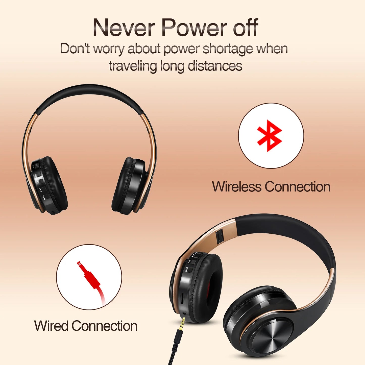 Men Gift Gold Wireless Headphones Bluetooth Earphone Stereo