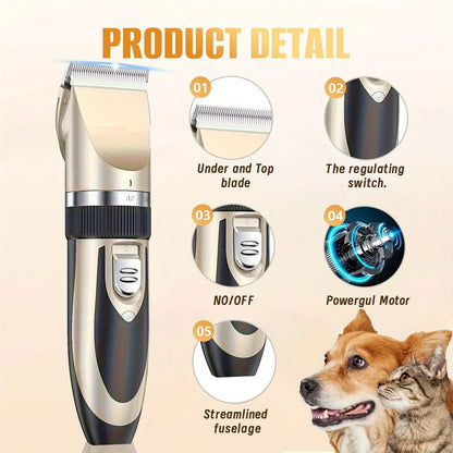Professional Wireless Electric Pet Grooming Kit: Low-Noise Hair