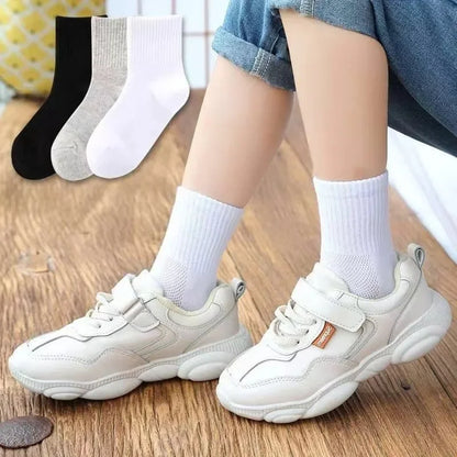 Pure Colour Soft Breathable Cotton Kids School Socks Girls Boys