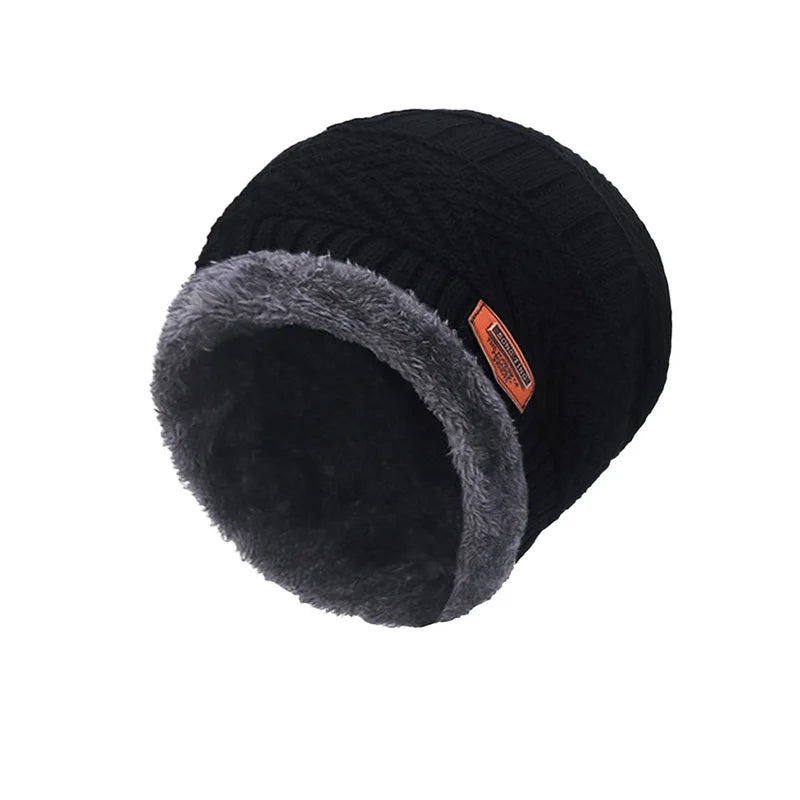 Winter Hat For Men Fleece Scarf Women Neck Leather Knitted