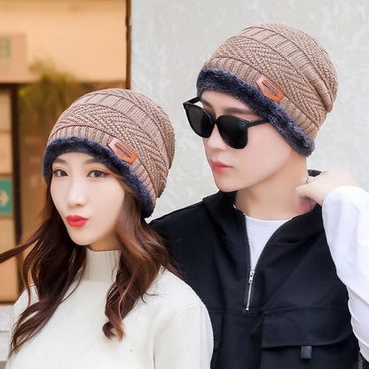 Winter Hat For Men Fleece Scarf Women Neck Leather Knitted