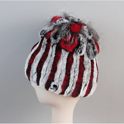Fur Hats for Women Winter Real Rex Rabbit Hat Fox Fur Knit Female