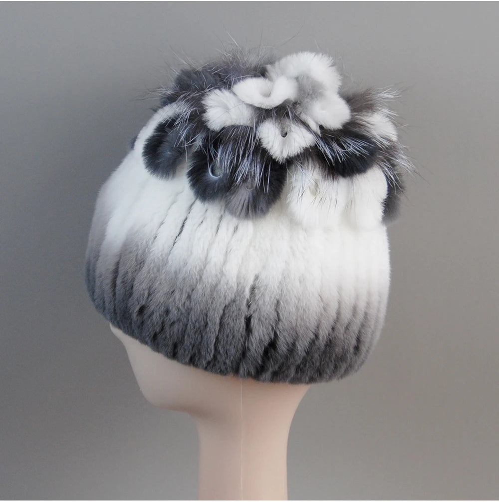 Fur Hats for Women Winter Real Rex Rabbit Hat Fox Fur Knit Female