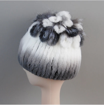 Fur Hats for Women Winter Real Rex Rabbit Hat Fox Fur Knit Female