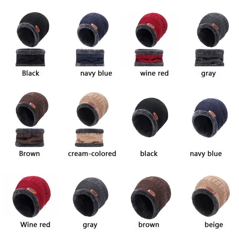 Winter Hat For Men Fleece Scarf Women Neck Leather Knitted