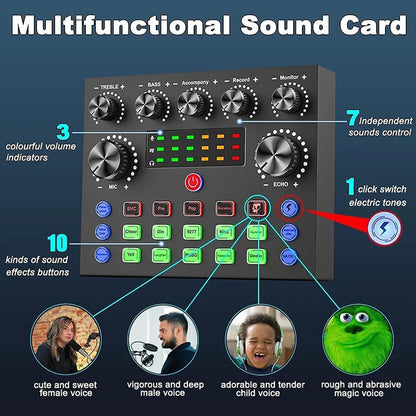 V8S Live Sound Card Podcast Equipment Bundle,with Microphone