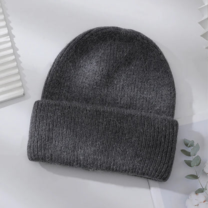 Winter Hats Woman Soft Knit Beanie Warm Rabbit Fur Hat Solid