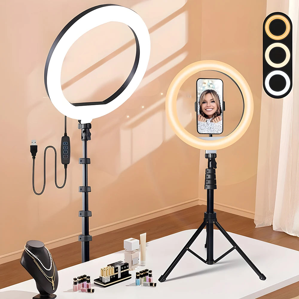 LED Ring Light with Adjustable Color Temperatures 62.9-Inch Tripod