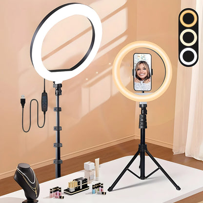 LED Ring Light with Adjustable Color Temperatures 62.9-Inch Tripod