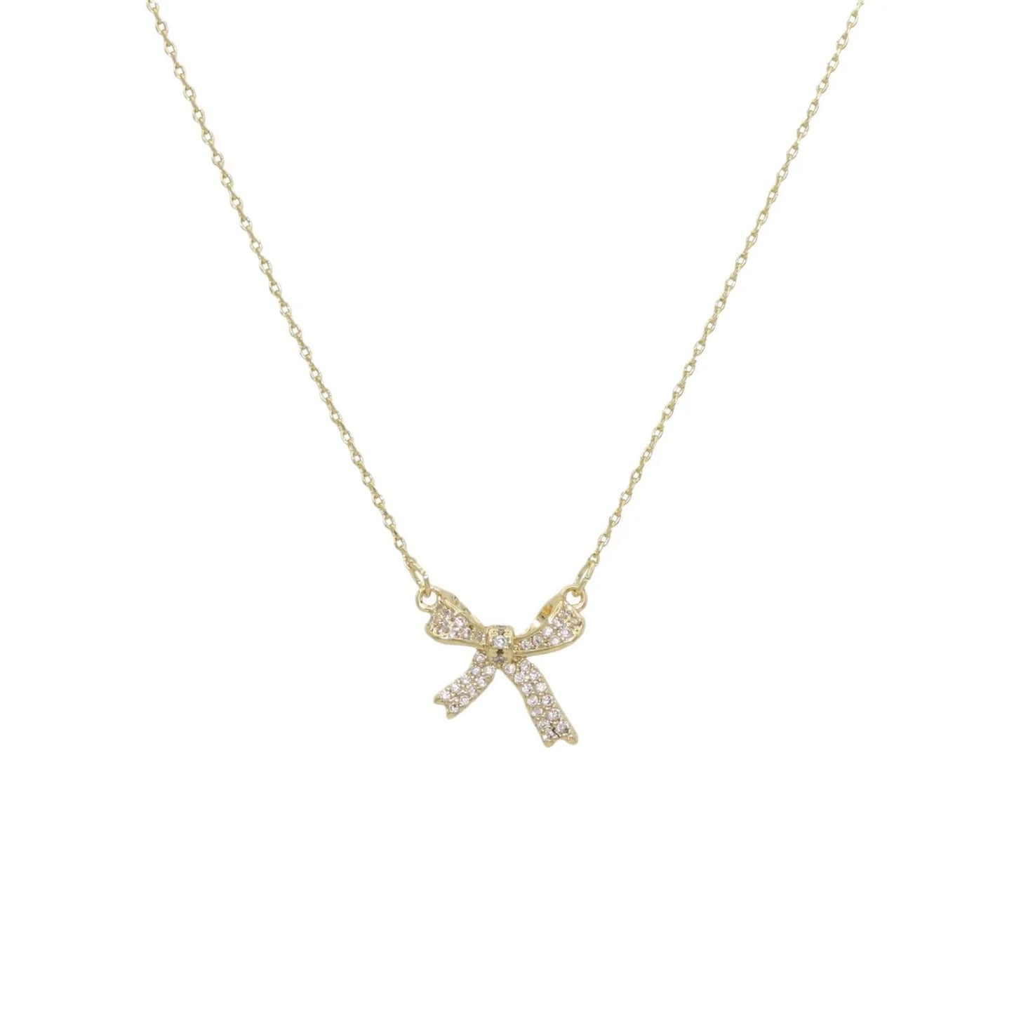 Exquisite Copper Inlaid Zirconia Bow Pendant Necklace for Women