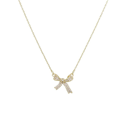 Exquisite Copper Inlaid Zirconia Bow Pendant Necklace for Women