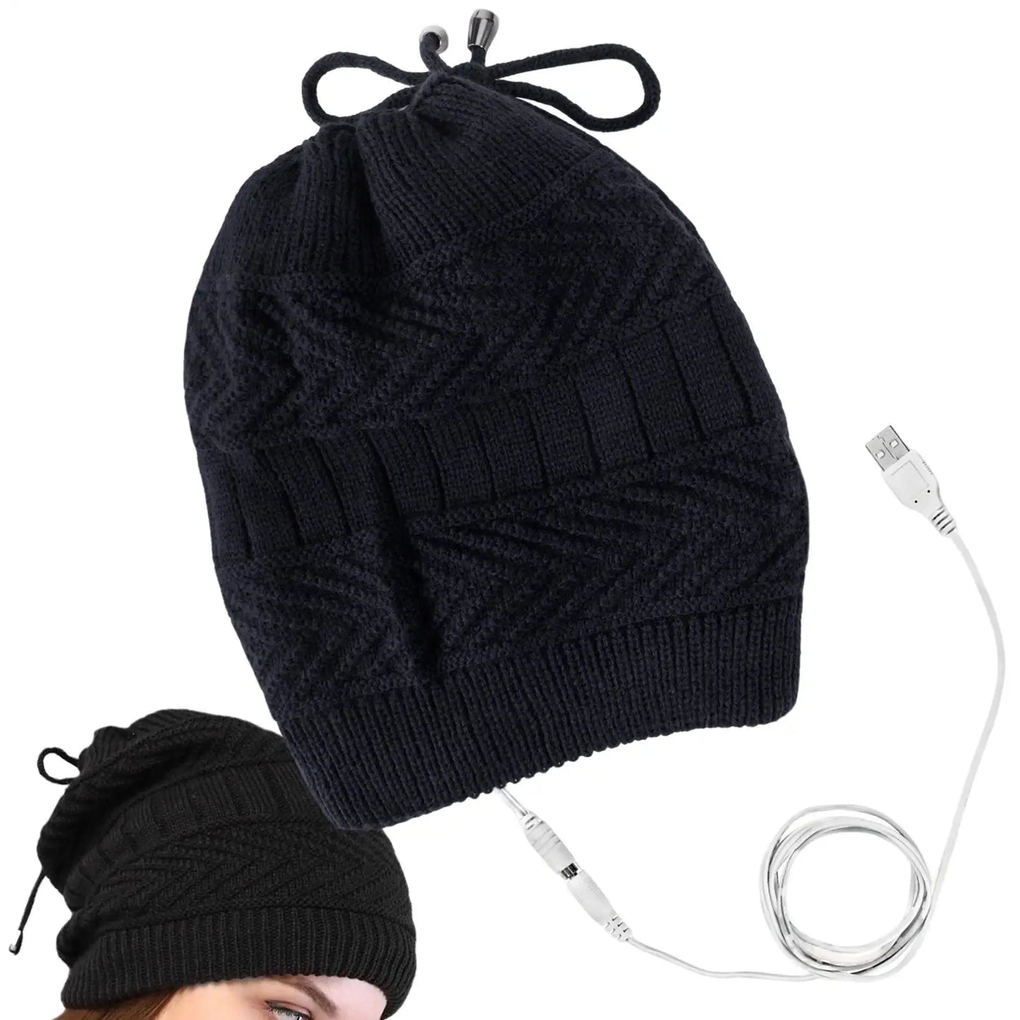 Heat Hat Knitted Beanie Hat Neck Warmer Electric Rechargeable