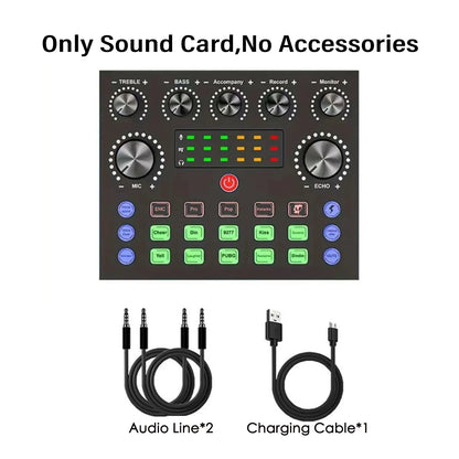 V8S Live Sound Card Podcast Equipment Bundle,with Microphone