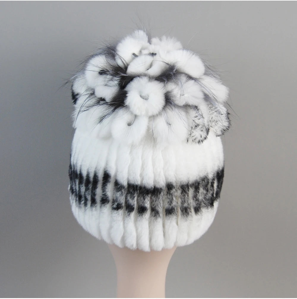 Fur Hats for Women Winter Real Rex Rabbit Hat Fox Fur Knit Female