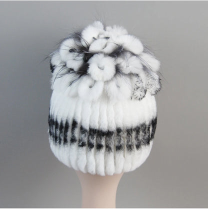 Fur Hats for Women Winter Real Rex Rabbit Hat Fox Fur Knit Female