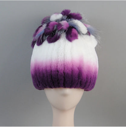 Fur Hats for Women Winter Real Rex Rabbit Hat Fox Fur Knit Female