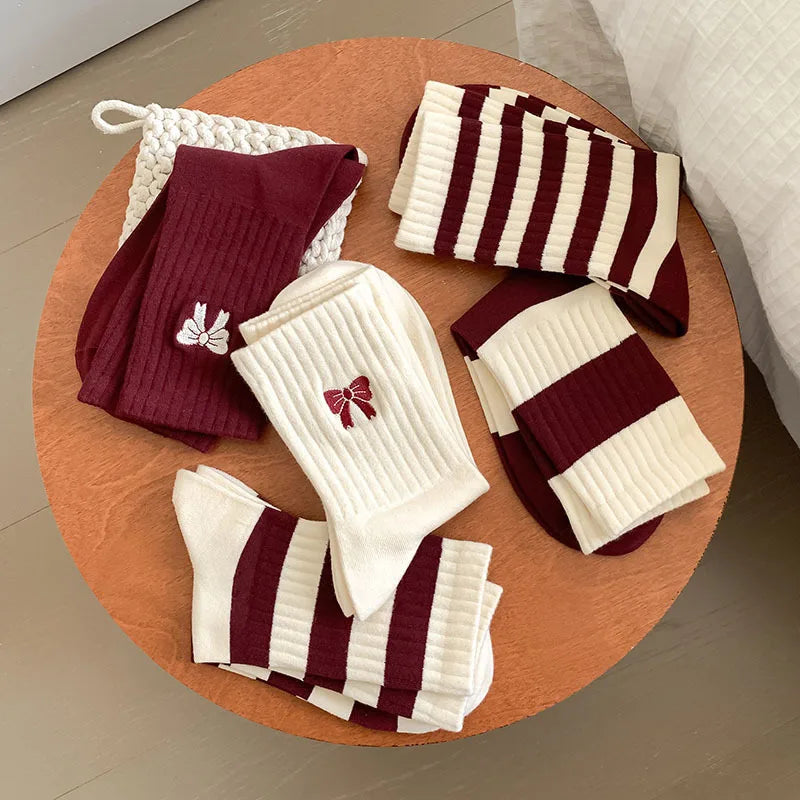 Women's Cherry Color Trendy Striped Autumn and Winter