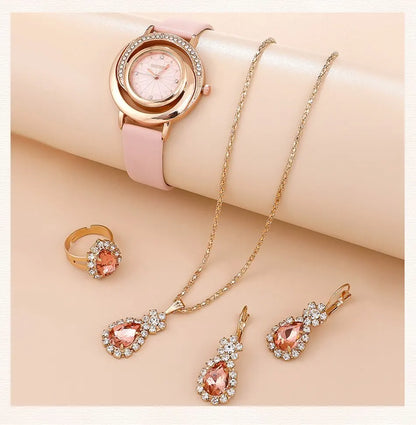Luxury Watch Women Ring Necklace Earring Rhinestone Fashion